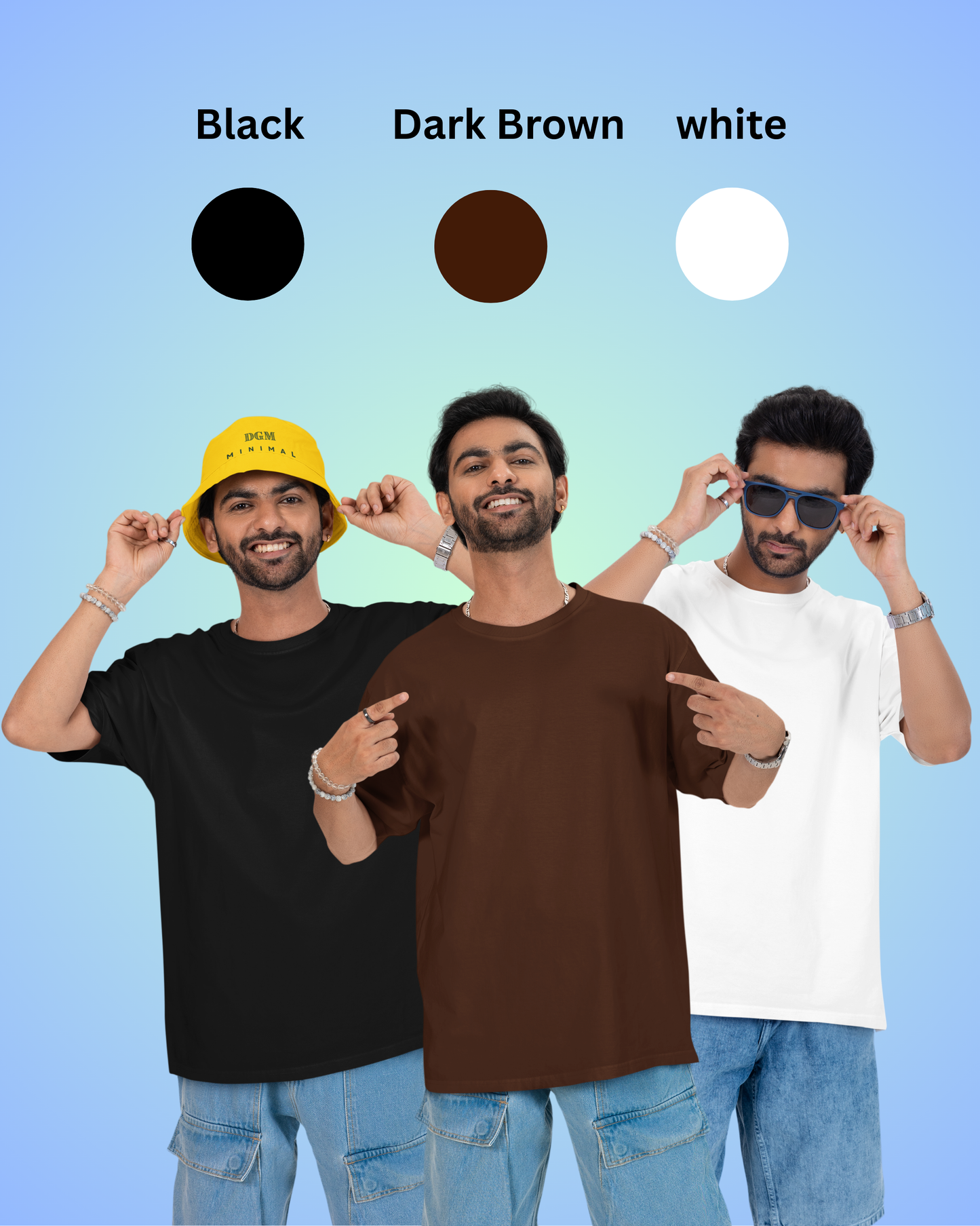 Pack of 3 Solid Plain Oversized Premium T-shirt Unisex