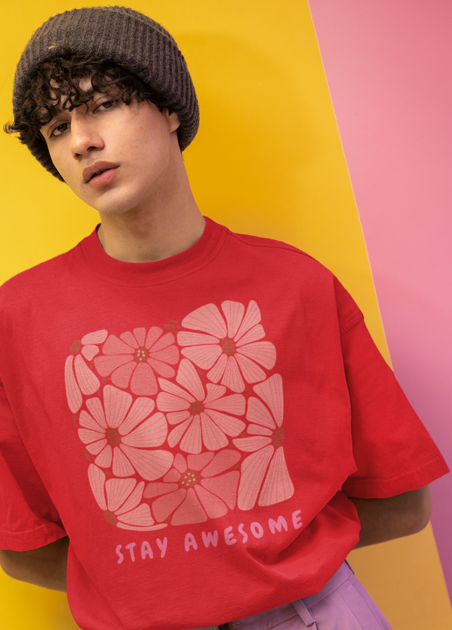 Stay Awesome Flowers Printed Oversized T-shirt