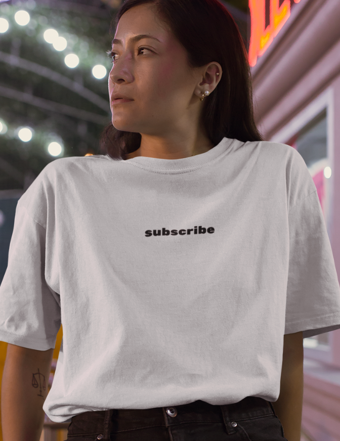 SUBSCRIBE Typography Printed Oversized T-shirt