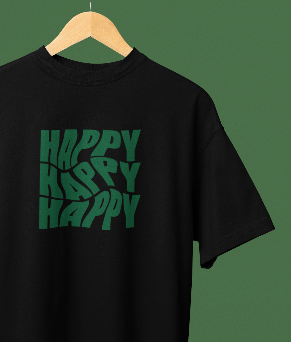 Happy Typography Printed Oversized T-shirt