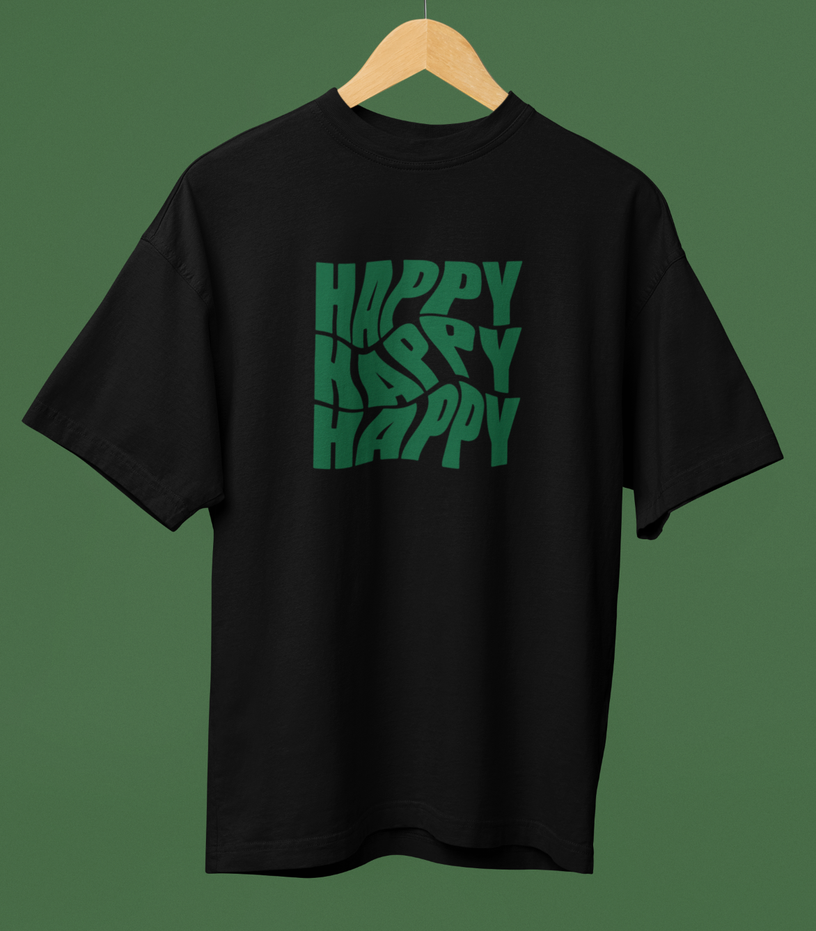 Happy Typography Printed Oversized T-shirt
