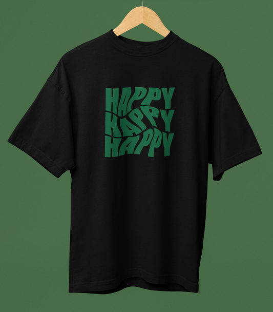 Happy Typography Printed Oversized T-shirt