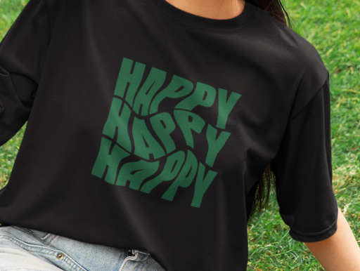 Happy Typography Printed Oversized T-shirt