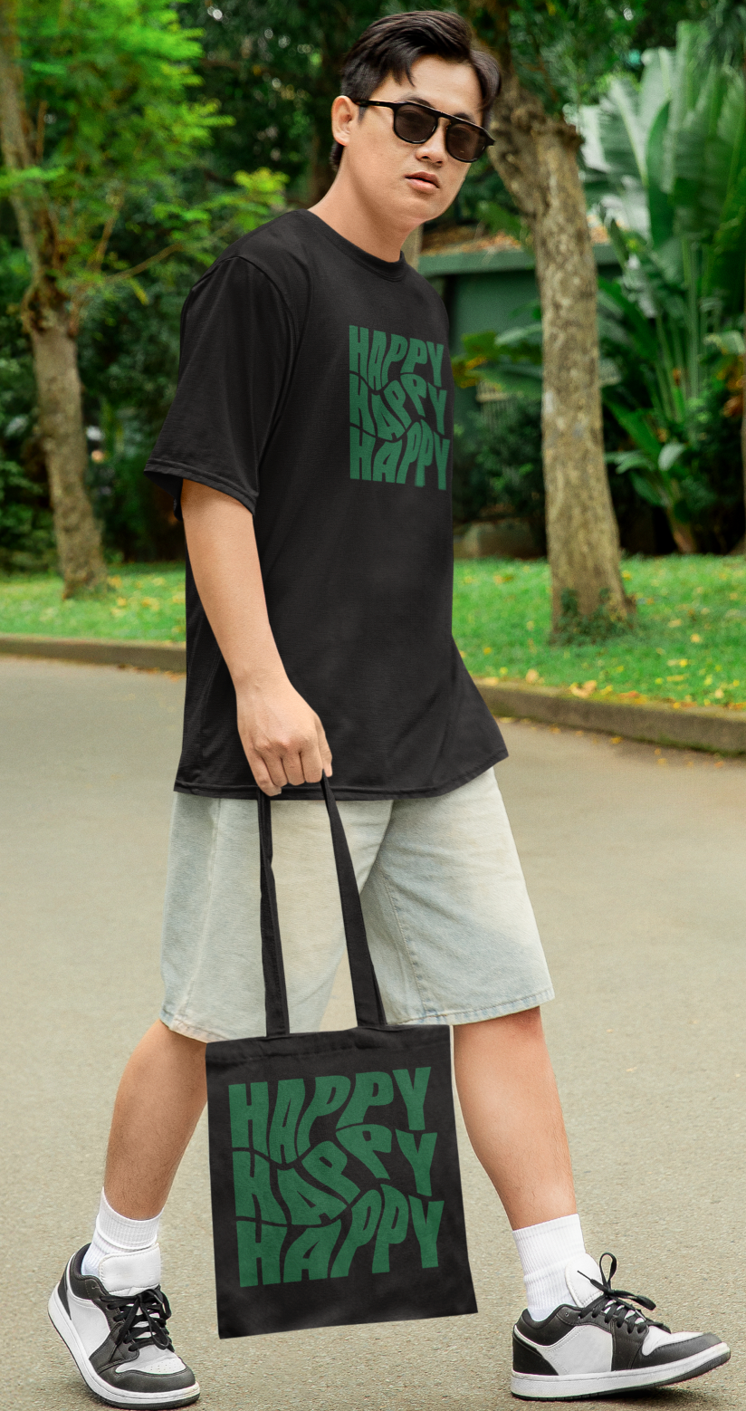 Happy Typography Printed Oversized T-shirt