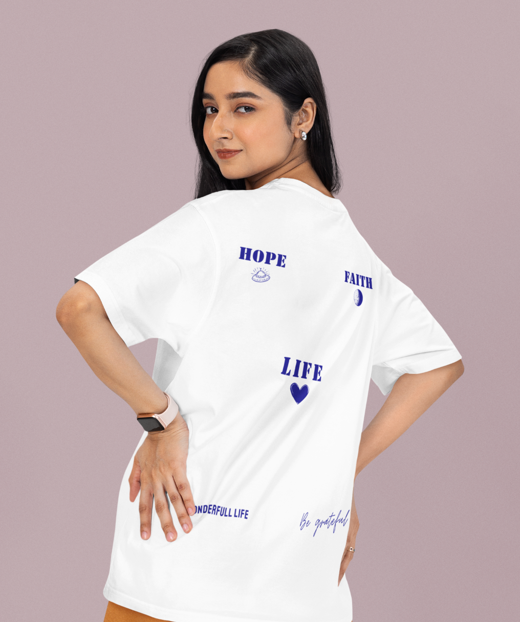 Wonderful Life Premium Typography Printed Oversized T-shirt