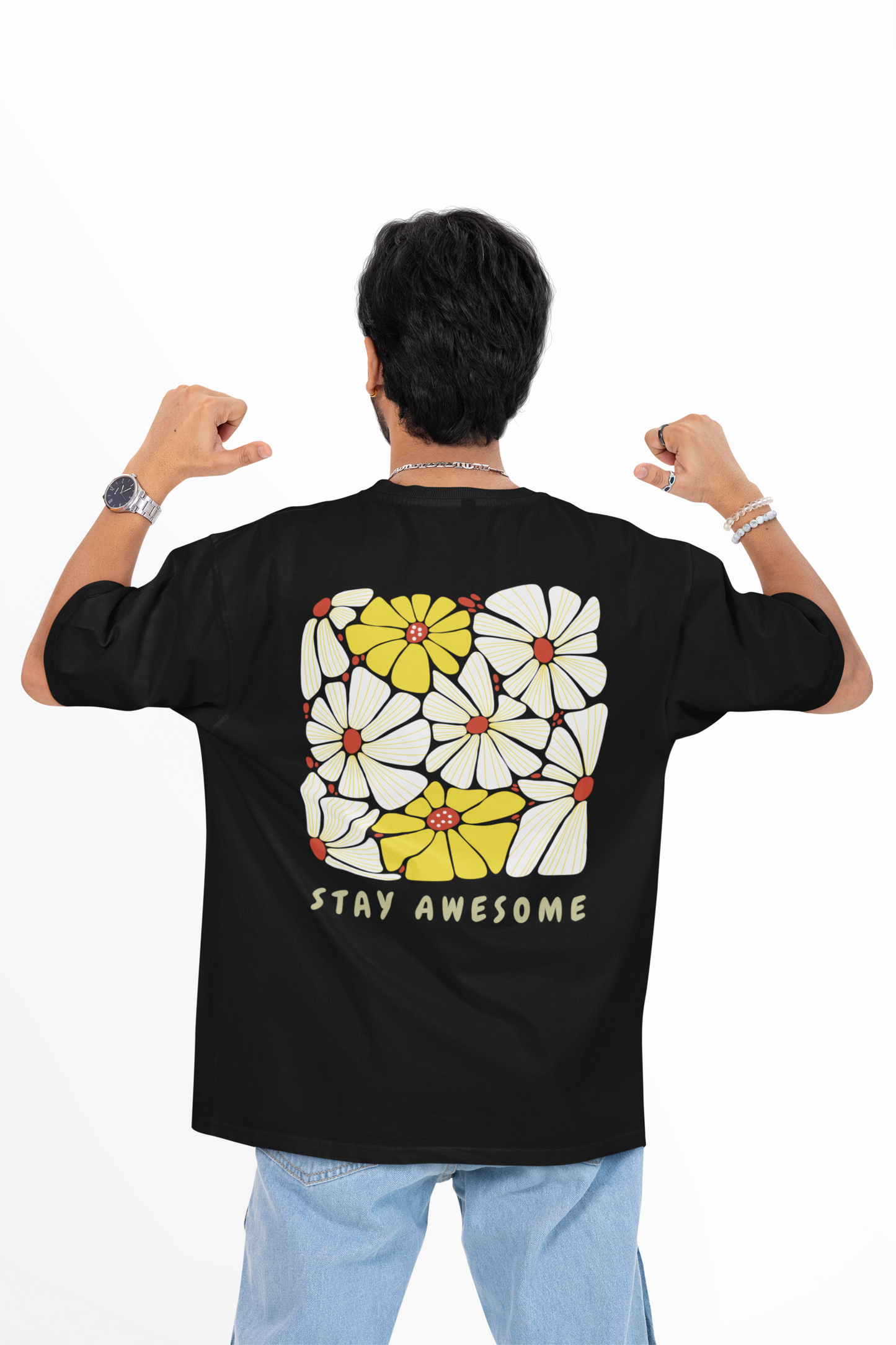 Stay Awesome Flowers Printed Oversized T-shirt