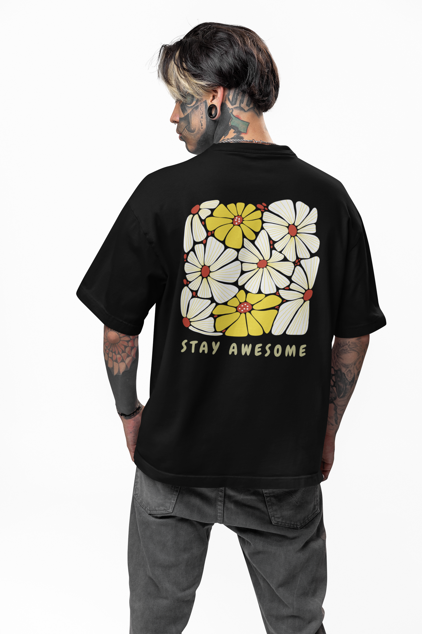 Stay Awesome Flowers Printed Oversized T-shirt