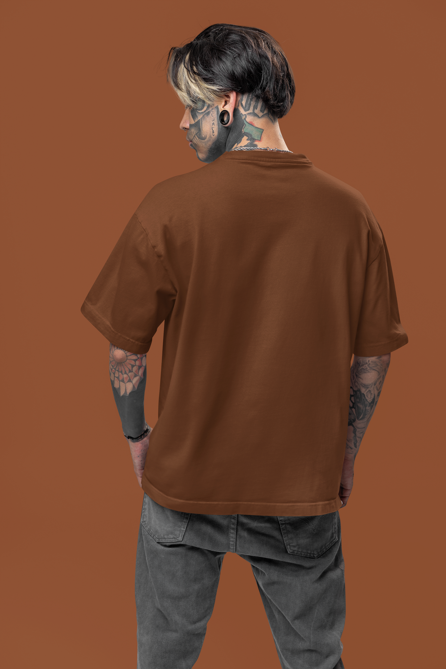 Brown Classic Casuals Plain Solid Oversized T-shirt