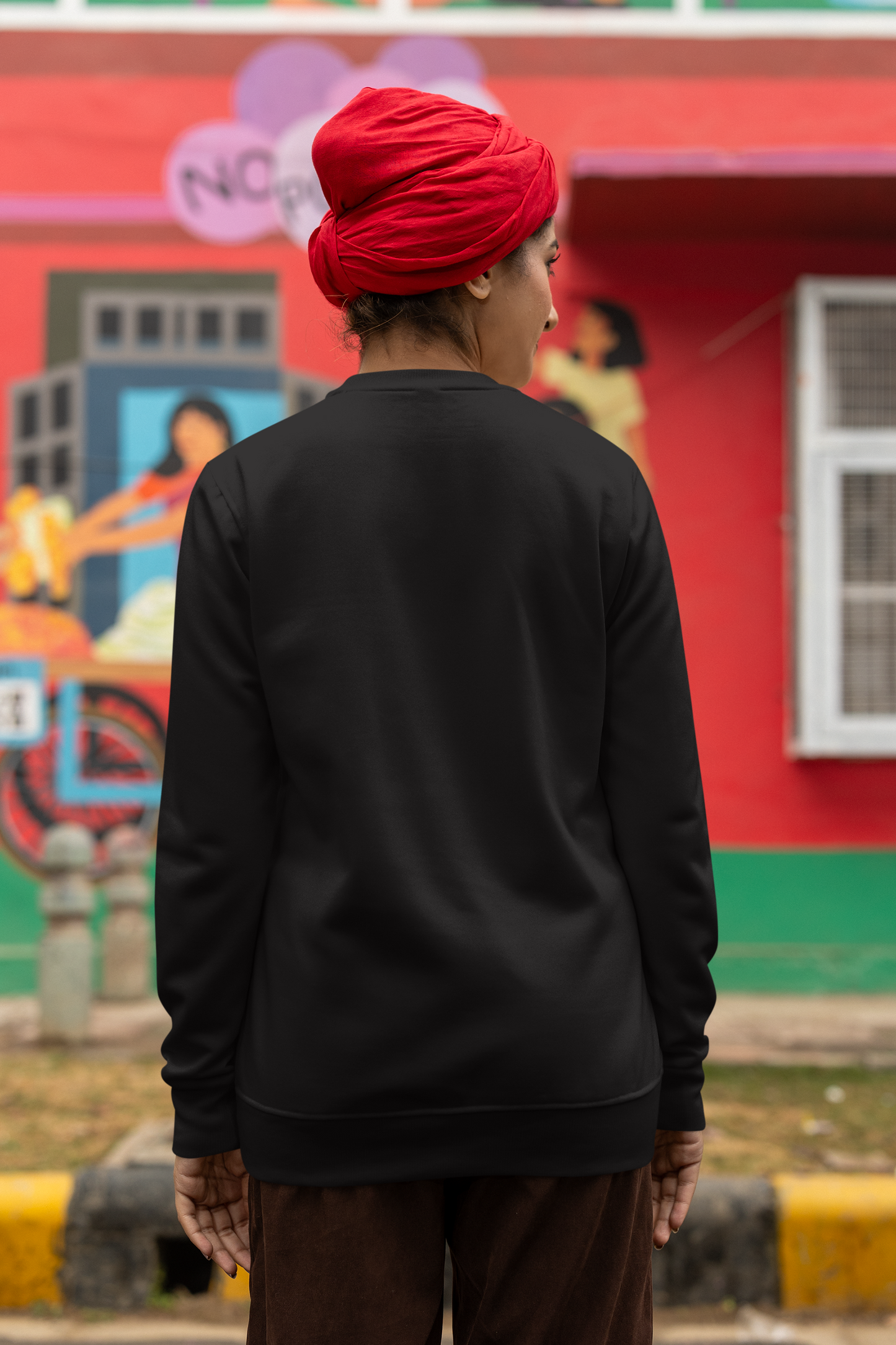 Black Sweatshirt Solid Plain Woman