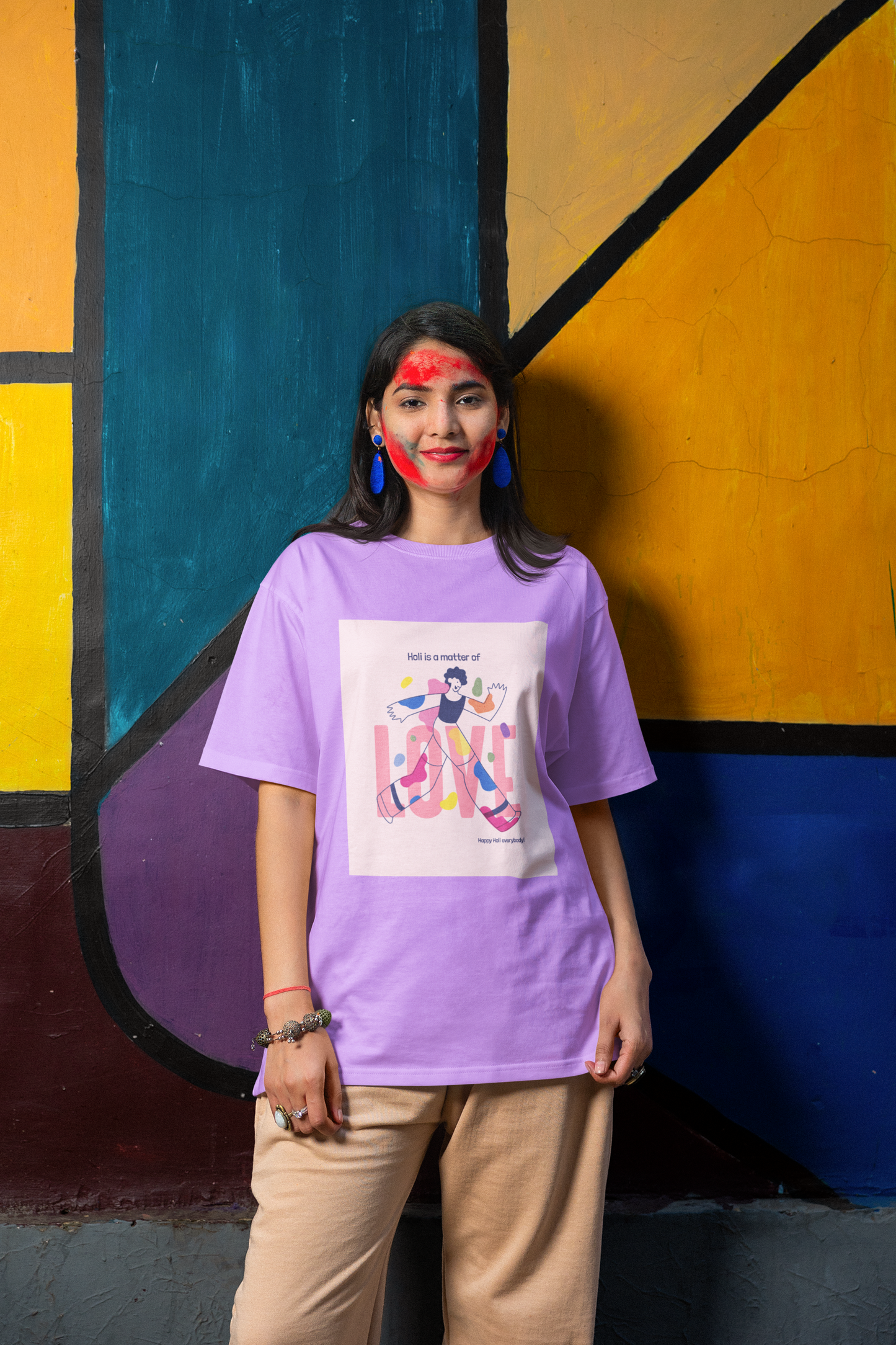 Couple Holi Oversized Printed T-shirt Combo Pack of 2