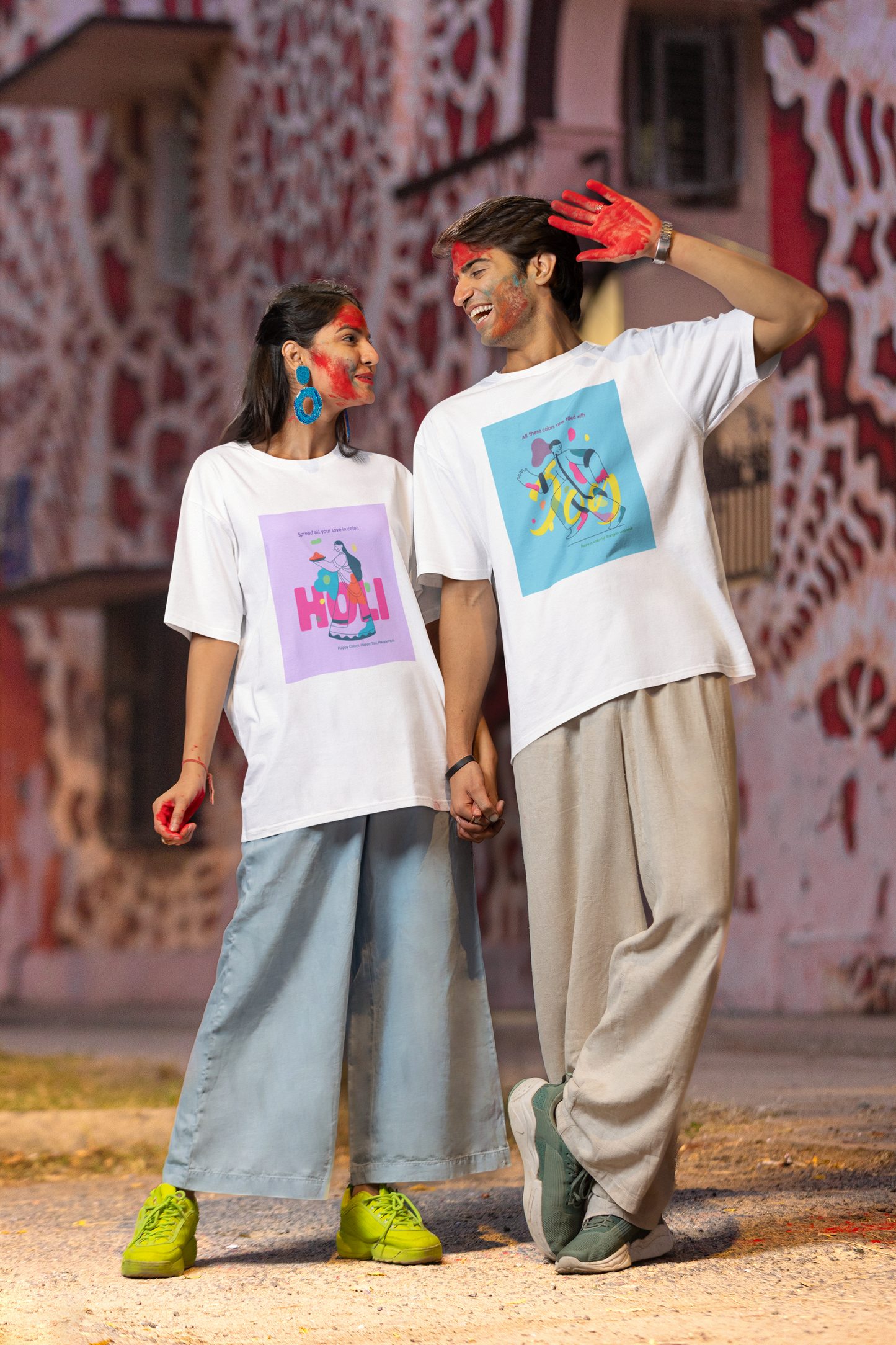 Couple Holi Festival Oversized T-shirt Combo Pack of 2