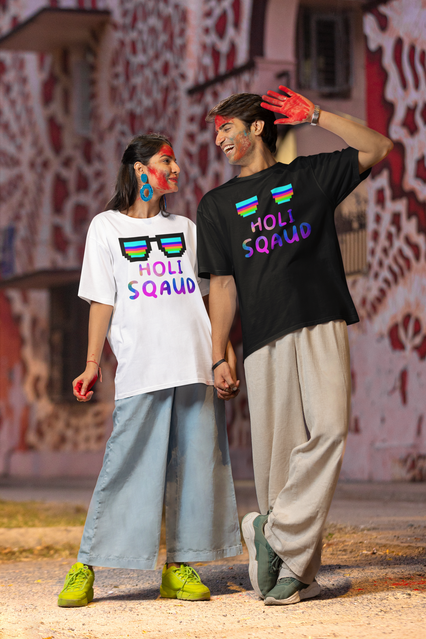 Couple Holi Festival Oversized T-shirt Combo Pack of 2