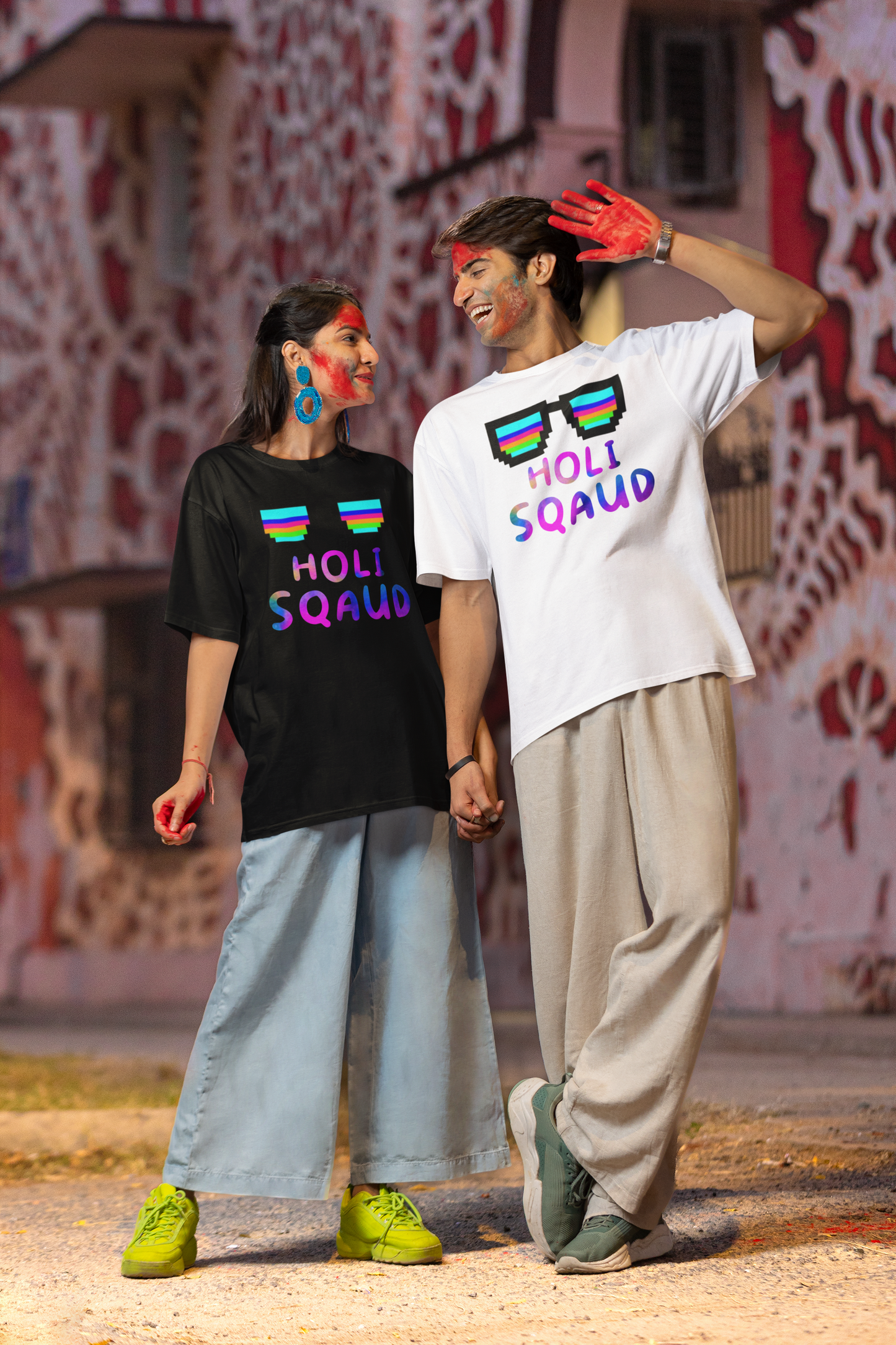 Couple Holi Festival Oversized T-shirt Combo Pack of 2