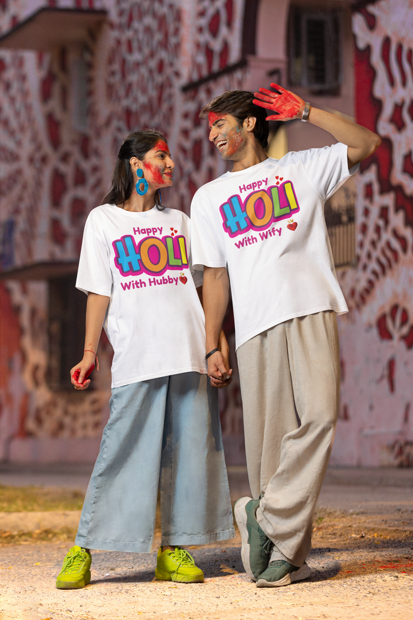 Couple Holi Festival Oversized T-shirt Combo Pack of 2