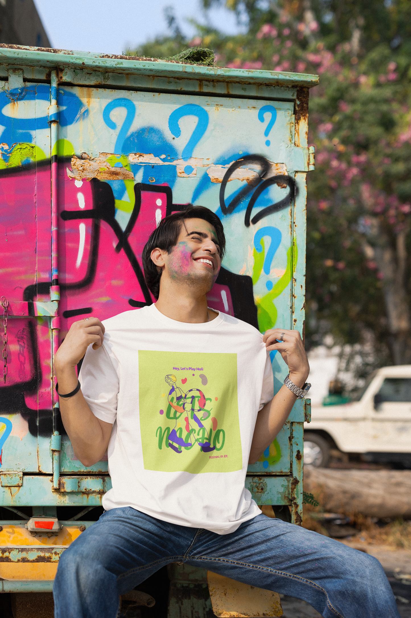 Holi Graphic Printed Oversized T-Shirt Unisex.
