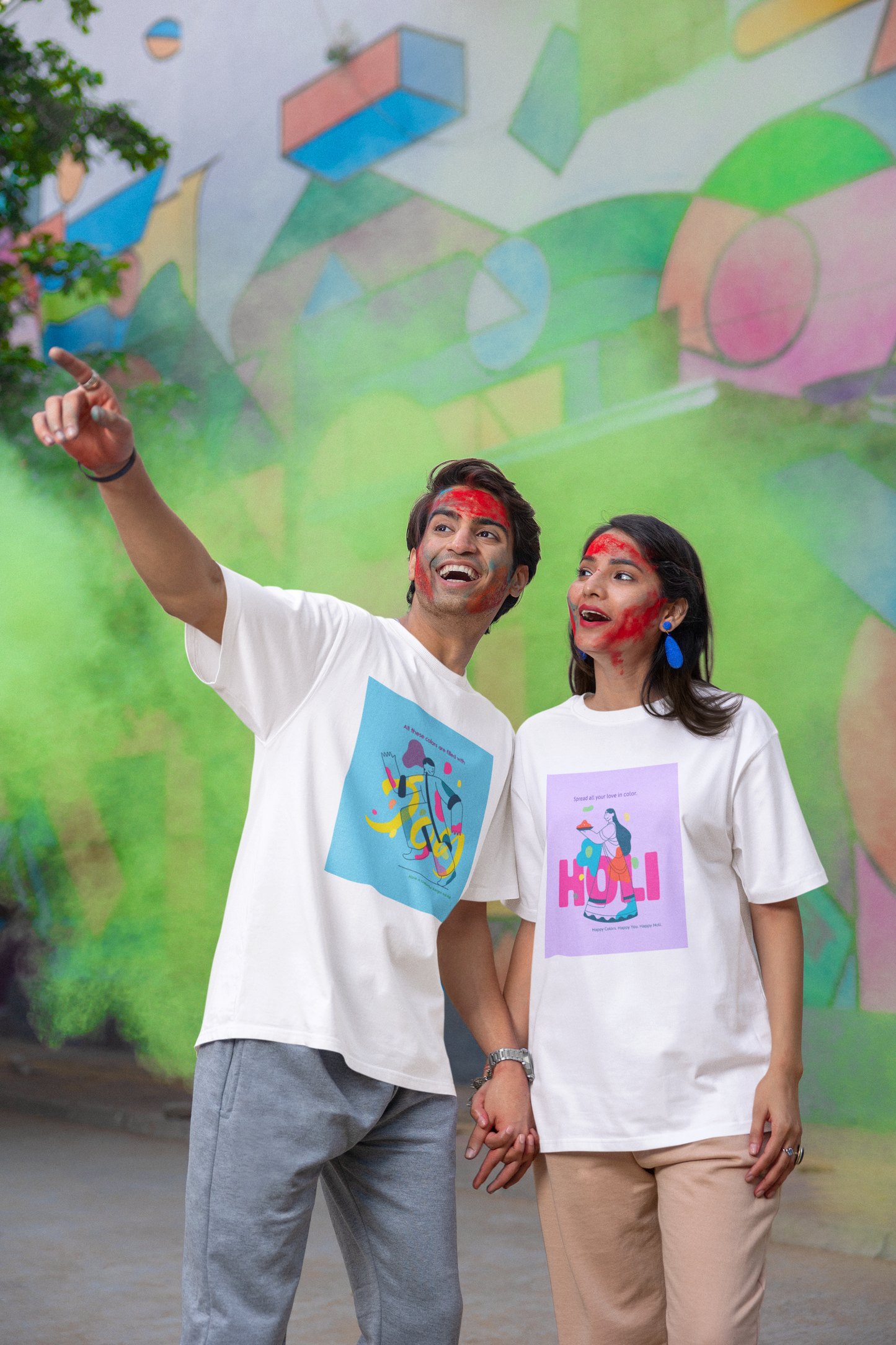 Couple Holi Festival Oversized T-shirt Combo Pack of 2