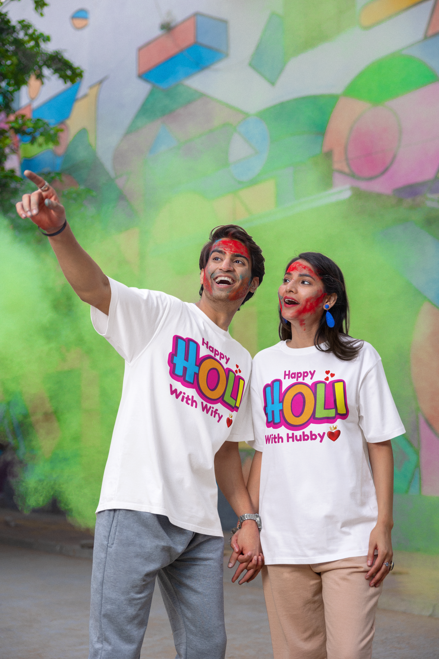 Couple Holi Festival Oversized T-shirt Combo Pack of 2