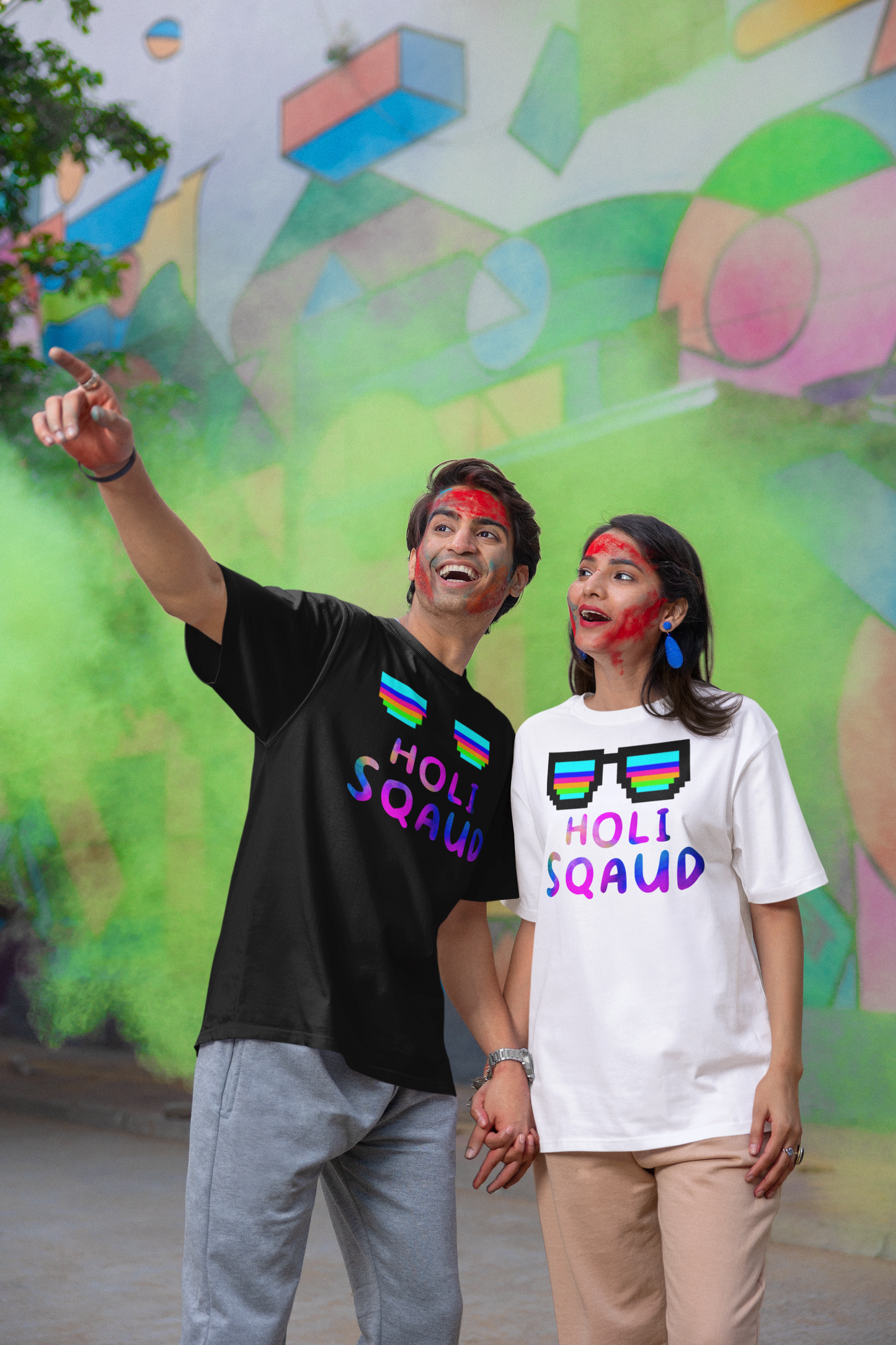 Couple Holi Festival Oversized T-shirt Combo Pack of 2