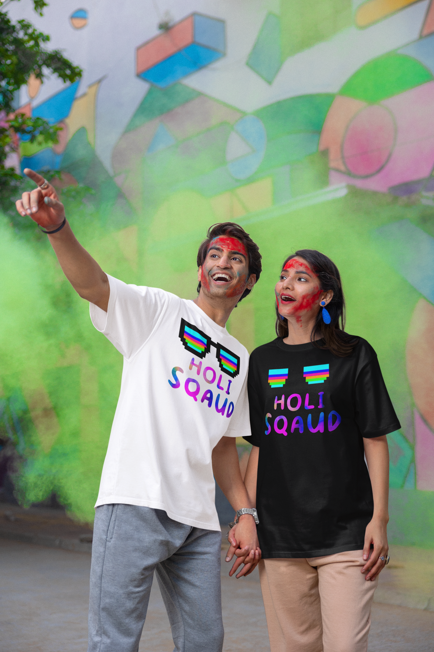 Couple Holi Festival Oversized T-shirt Combo Pack of 2