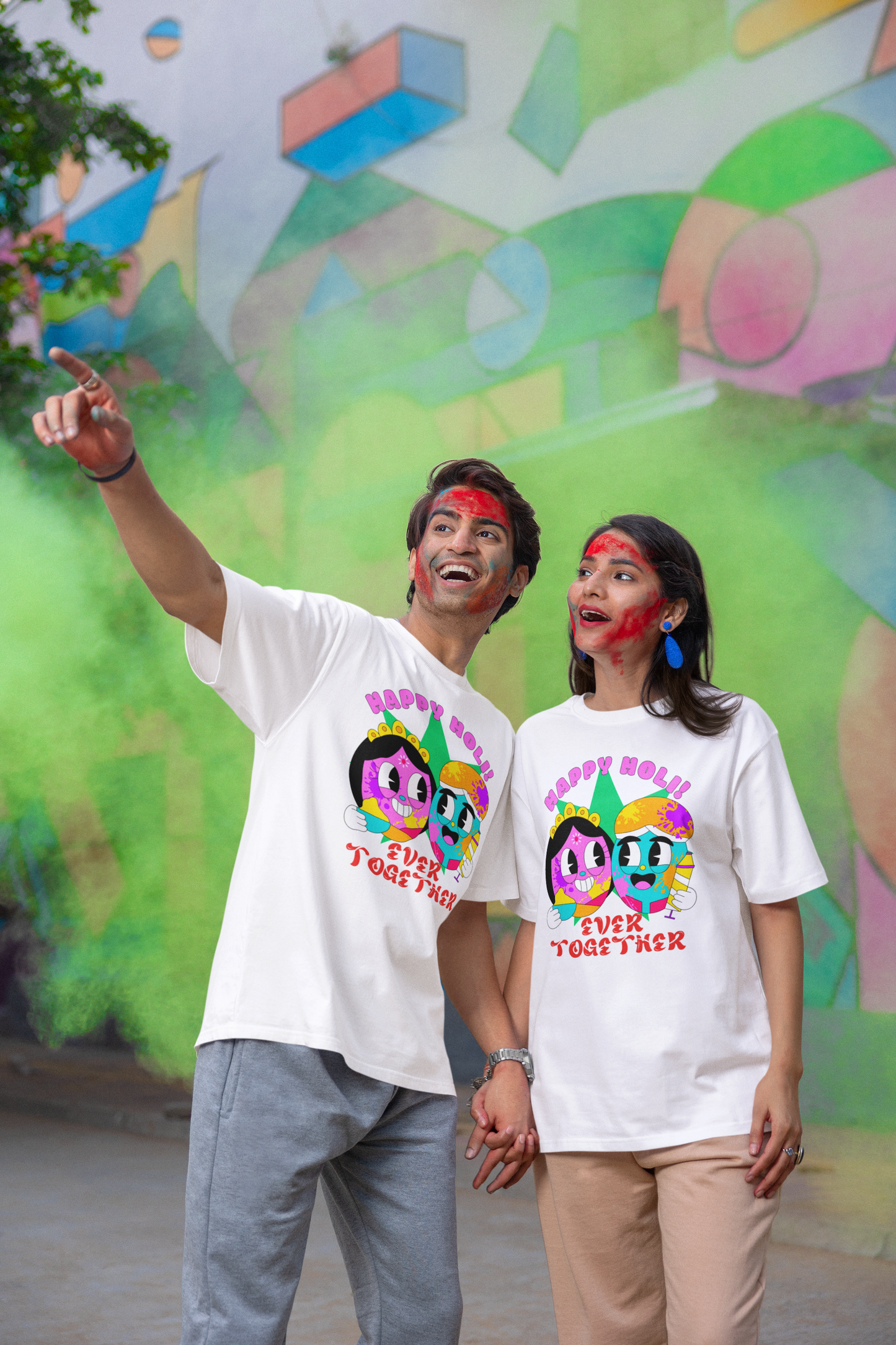 Couple Holi Festival Oversized T-shirt Combo Pack of 2