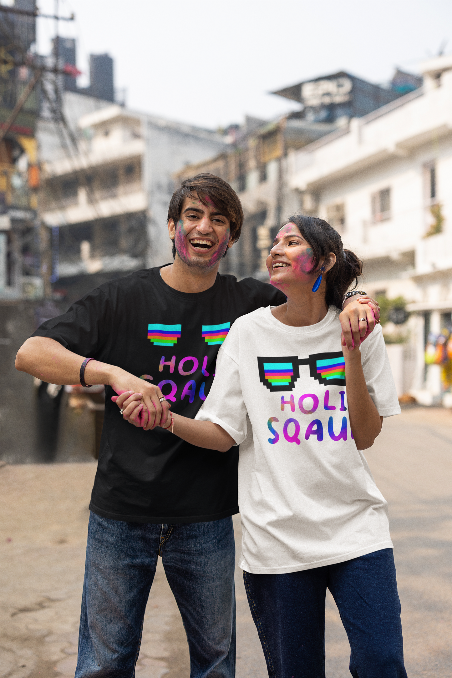 Couple Holi Festival Oversized T-shirt Combo Pack of 2