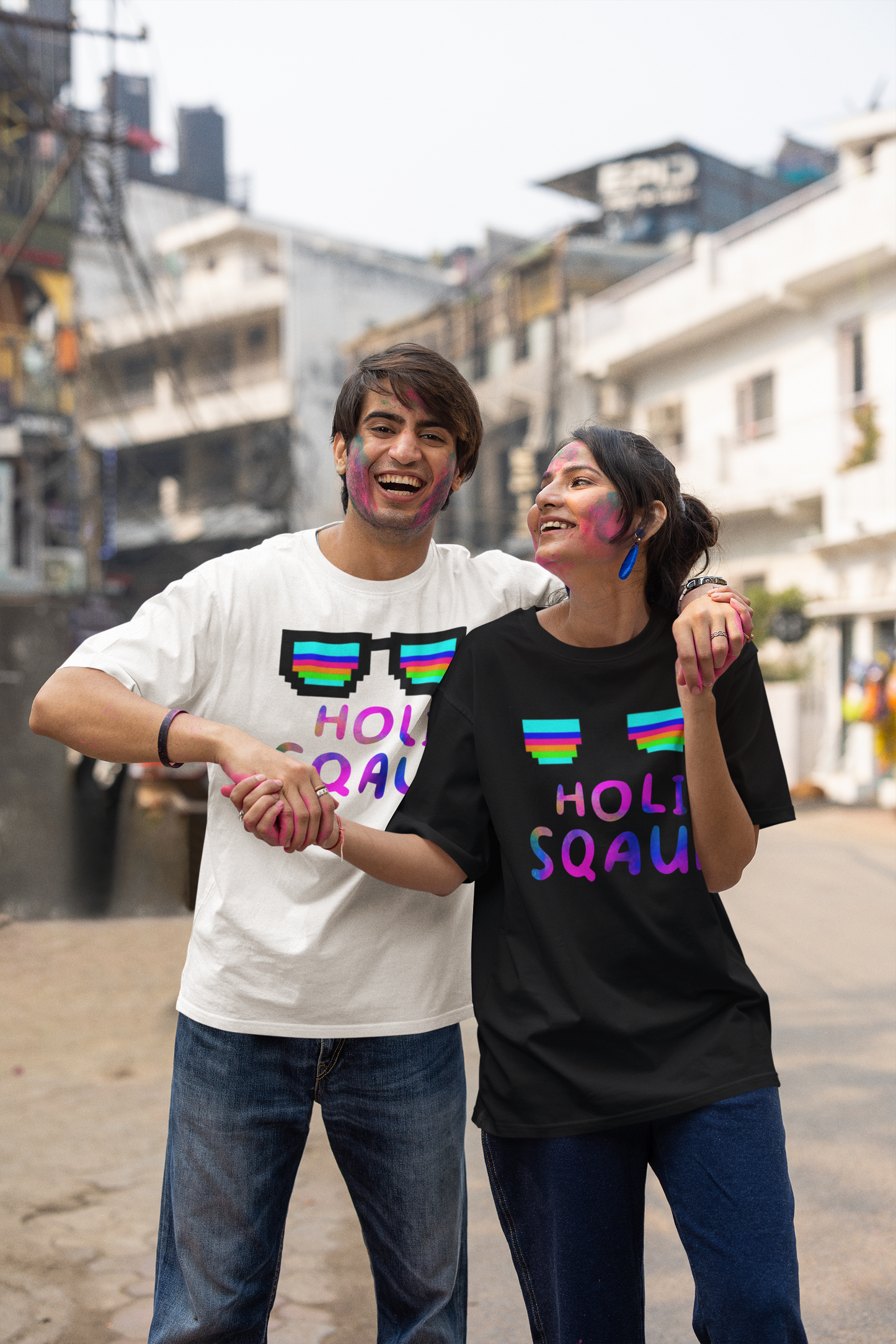 Couple Holi Festival Oversized T-shirt Combo Pack of 2