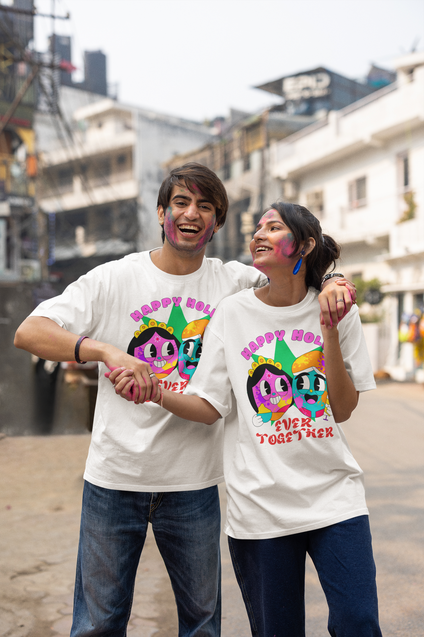 Couple Holi Festival Oversized T-shirt Combo Pack of 2