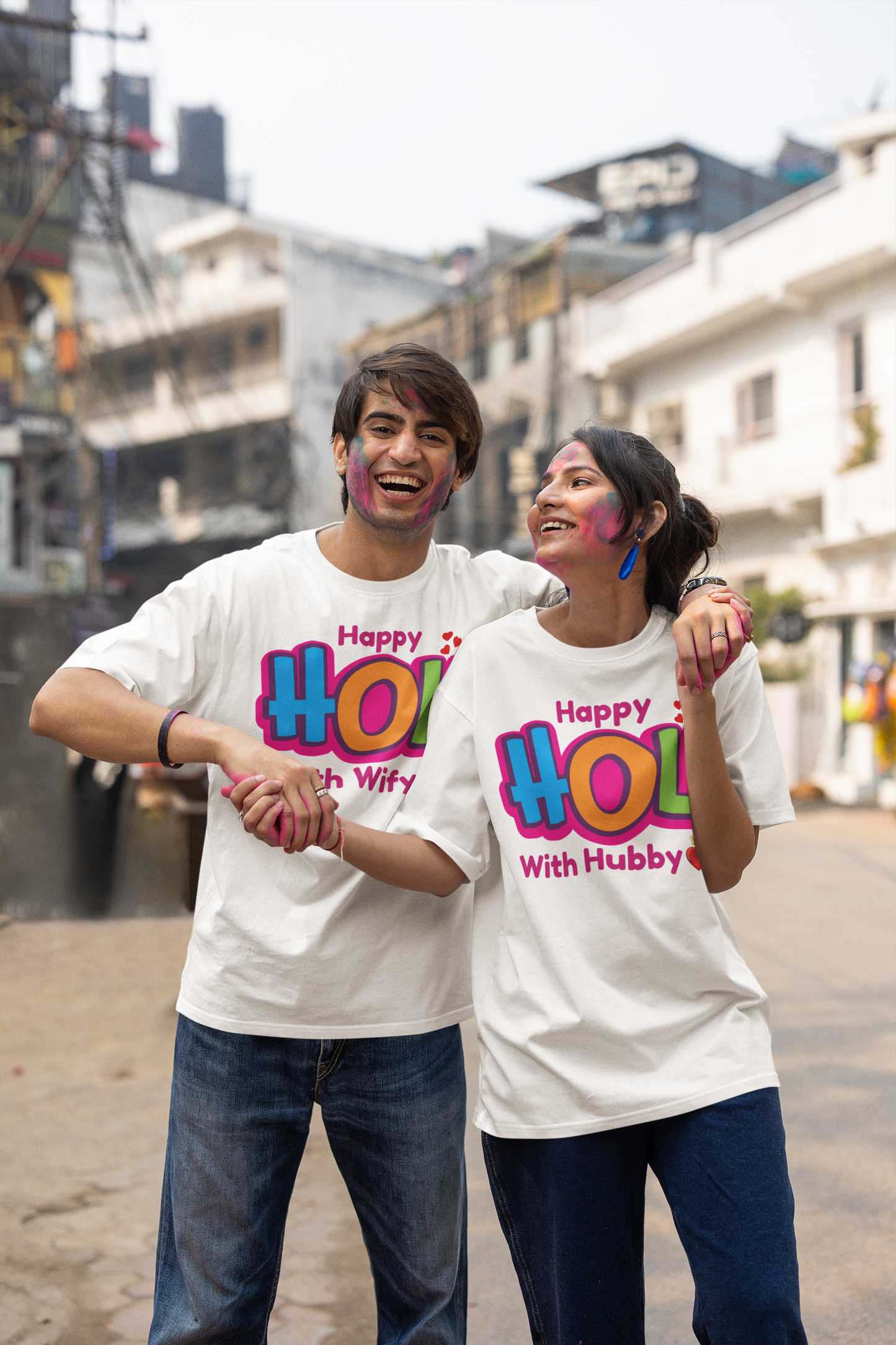 Couple Holi Festival Oversized T-shirt Combo Pack of 2