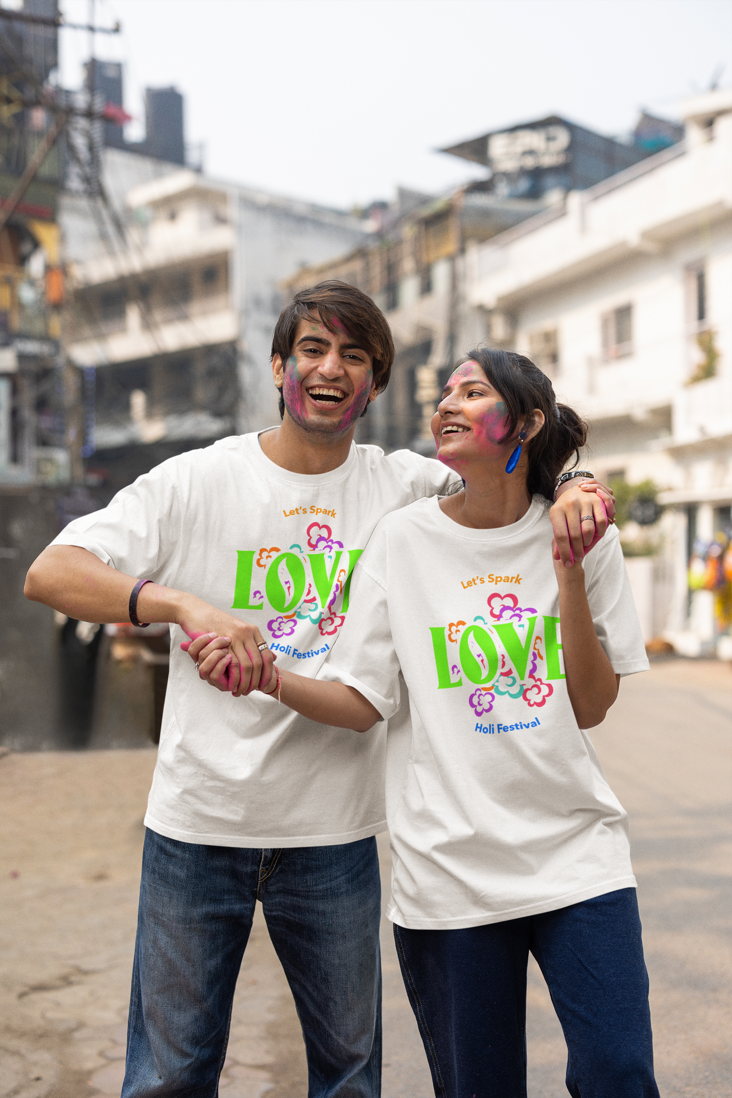 Couple Holi Festival Oversized T-shirt Combo of 2