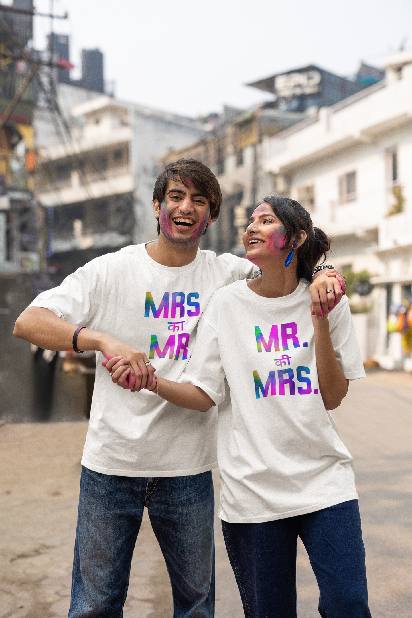 Couple Holi Oversized Printed T-shirt Combo Pack of 2