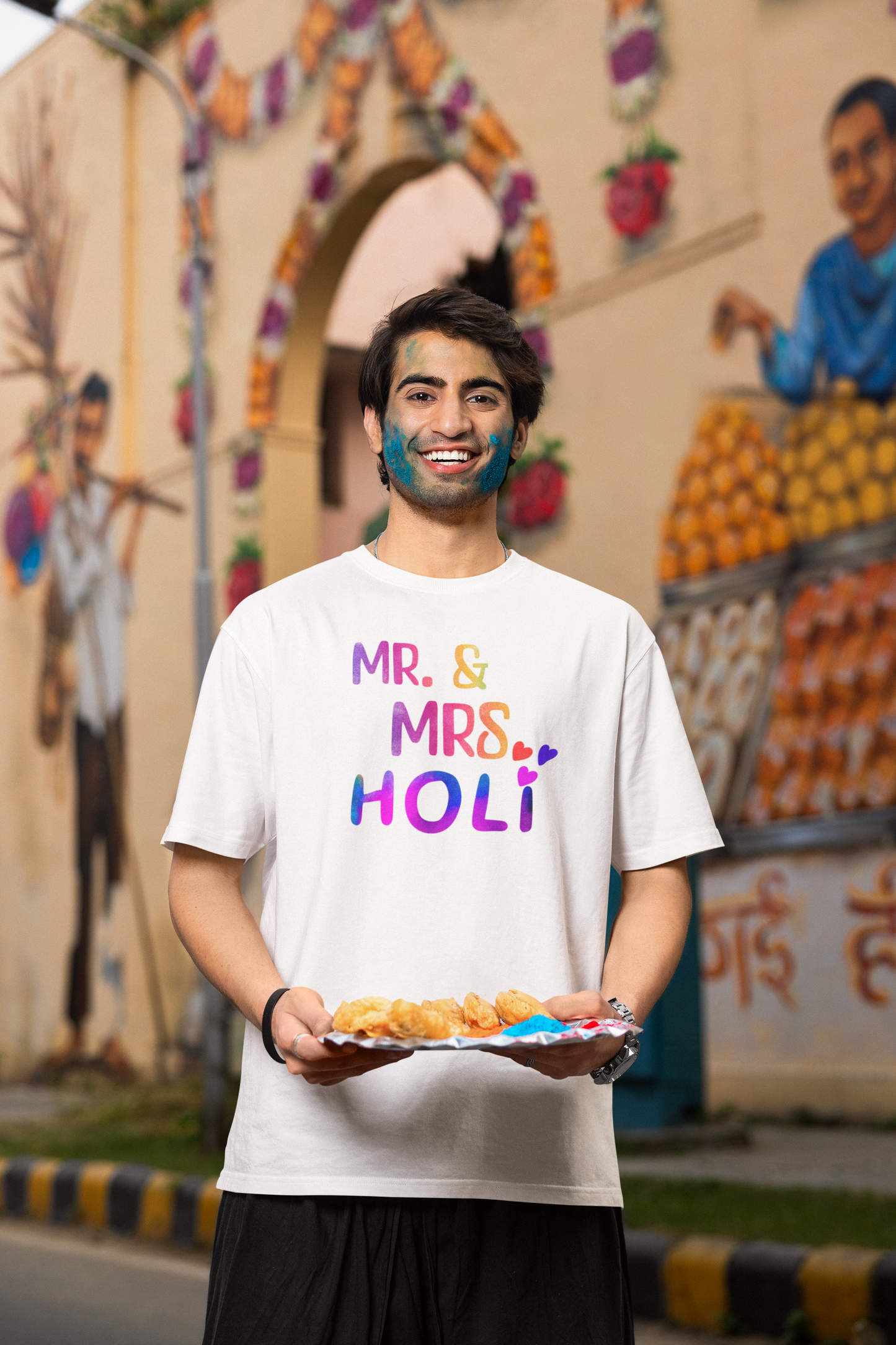 Couple Holi Oversized Printed T-shirt Combo Pack of 2
