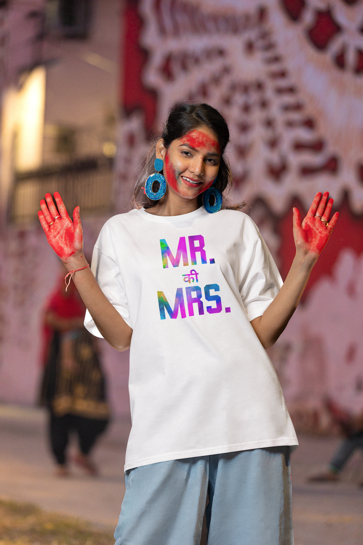 Couple Holi Oversized Printed T-shirt Combo Pack of 2