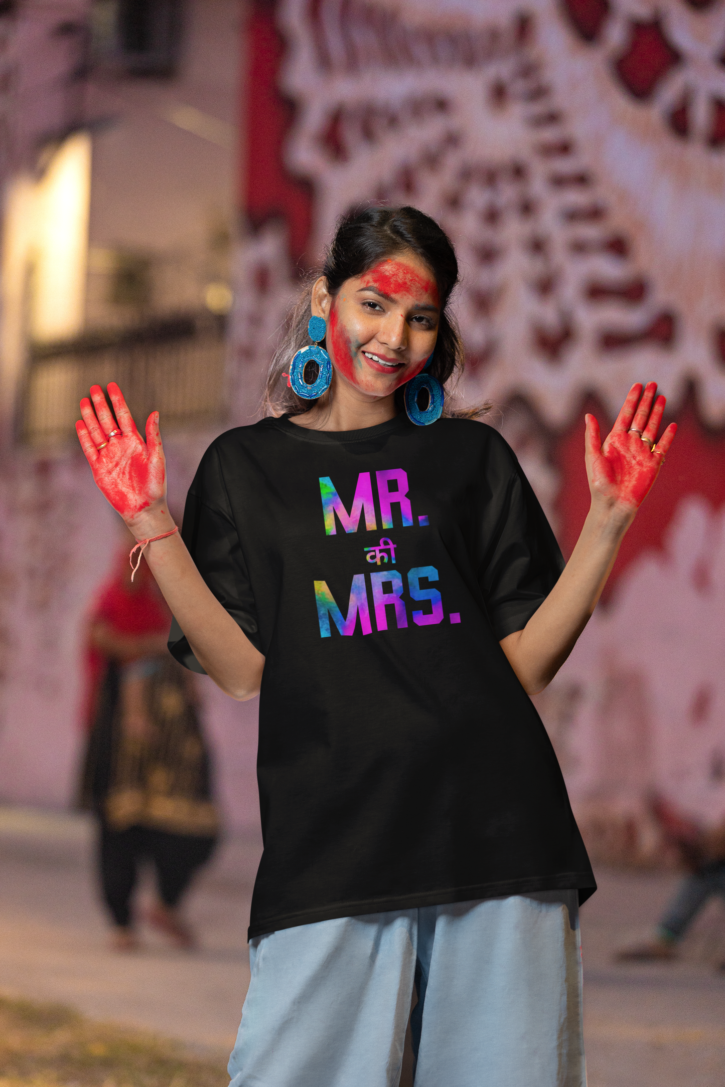 Couple Holi Oversized Printed T-shirt Combo Pack of 2