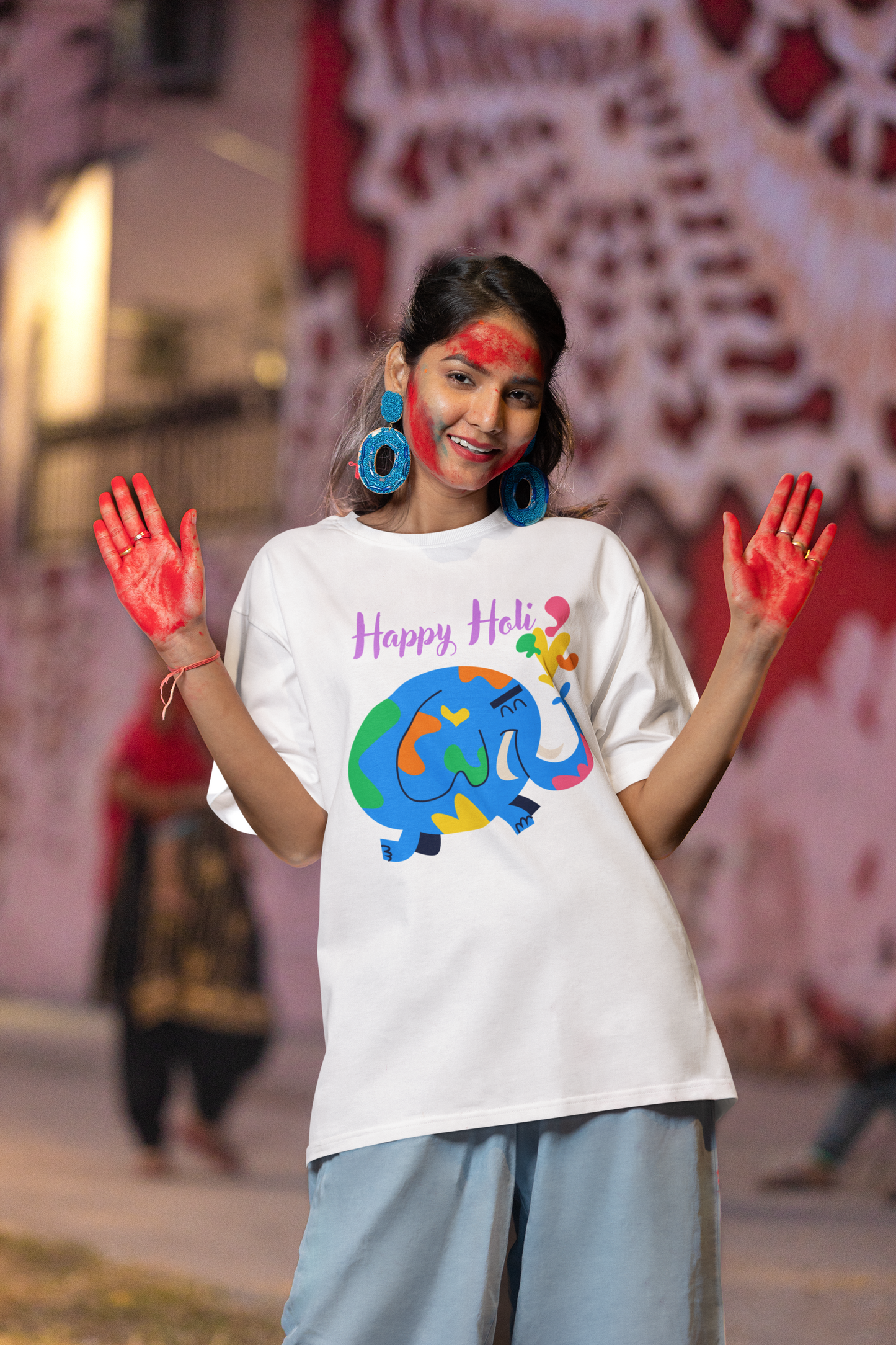 Holi Graphic Printed Oversized T-shirt for Woman