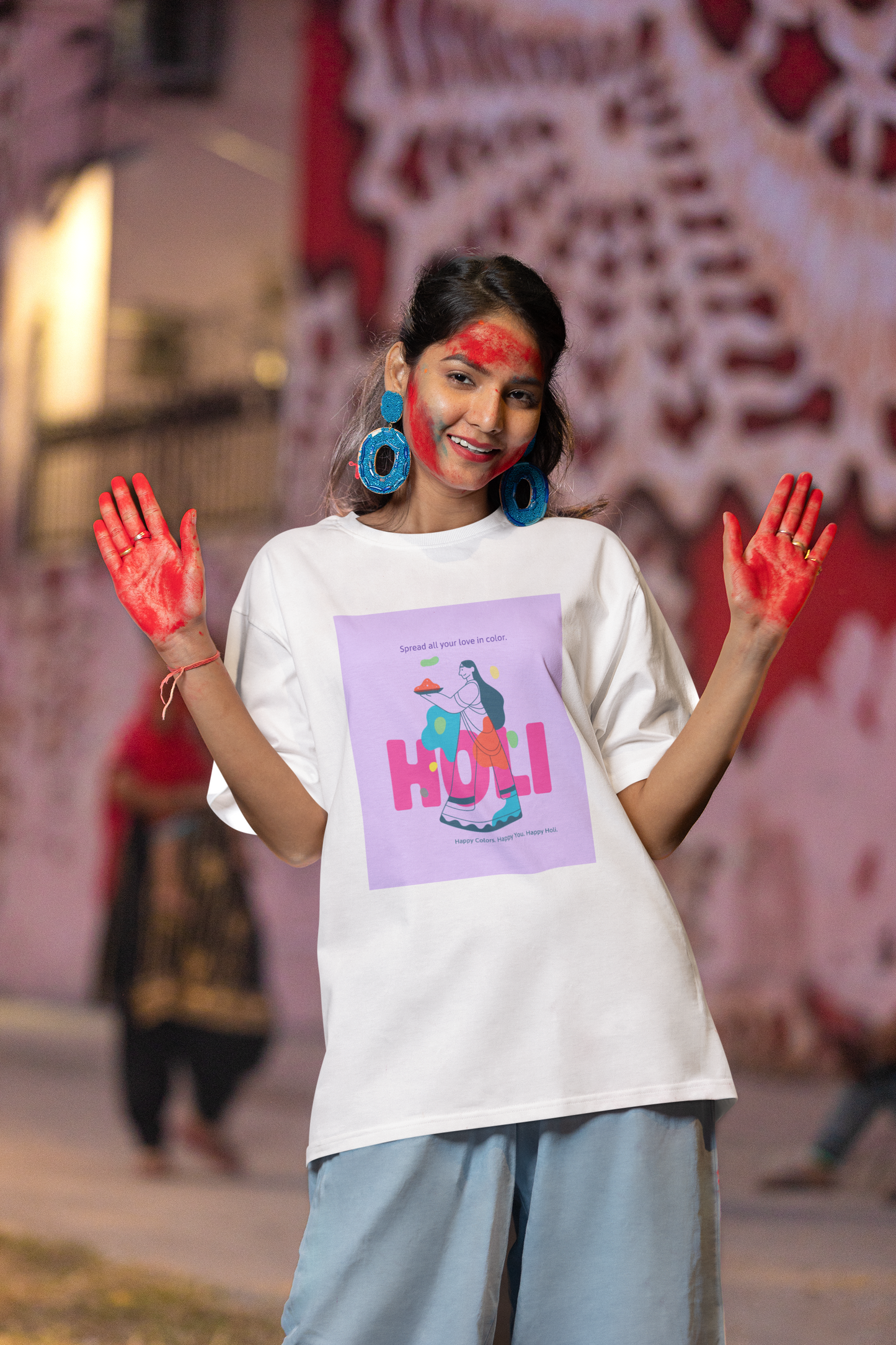Couple Holi Festival Oversized T-shirt Combo Pack of 2