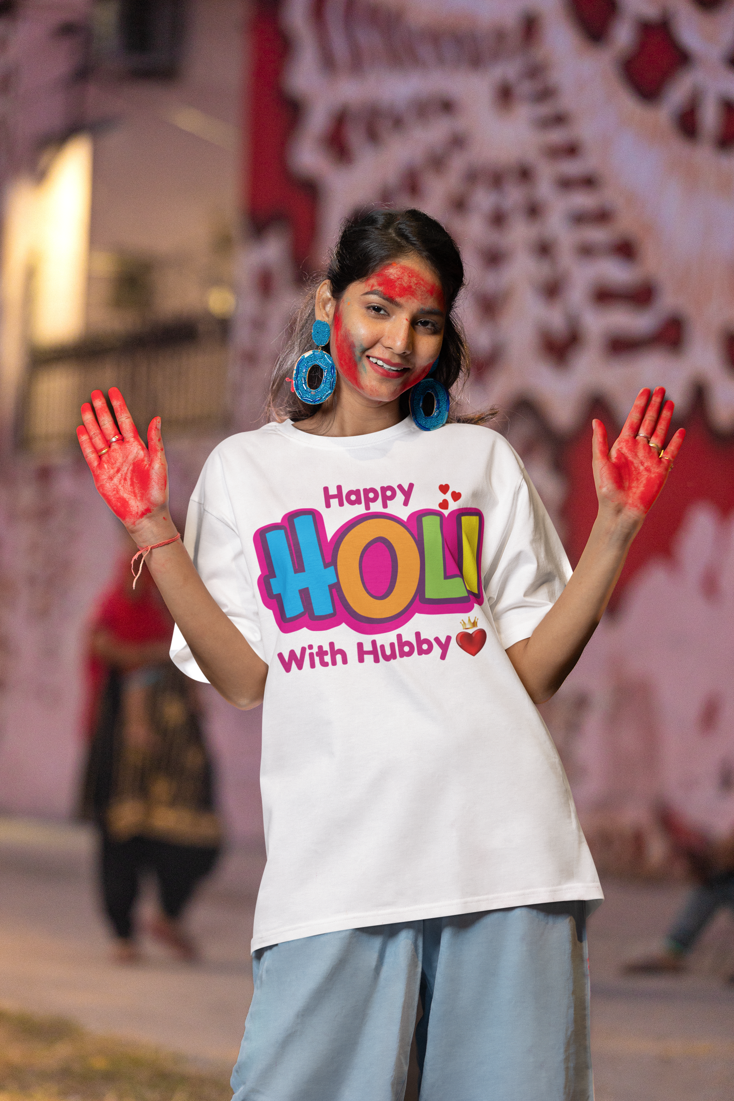Couple Holi Festival Oversized T-shirt Combo Pack of 2