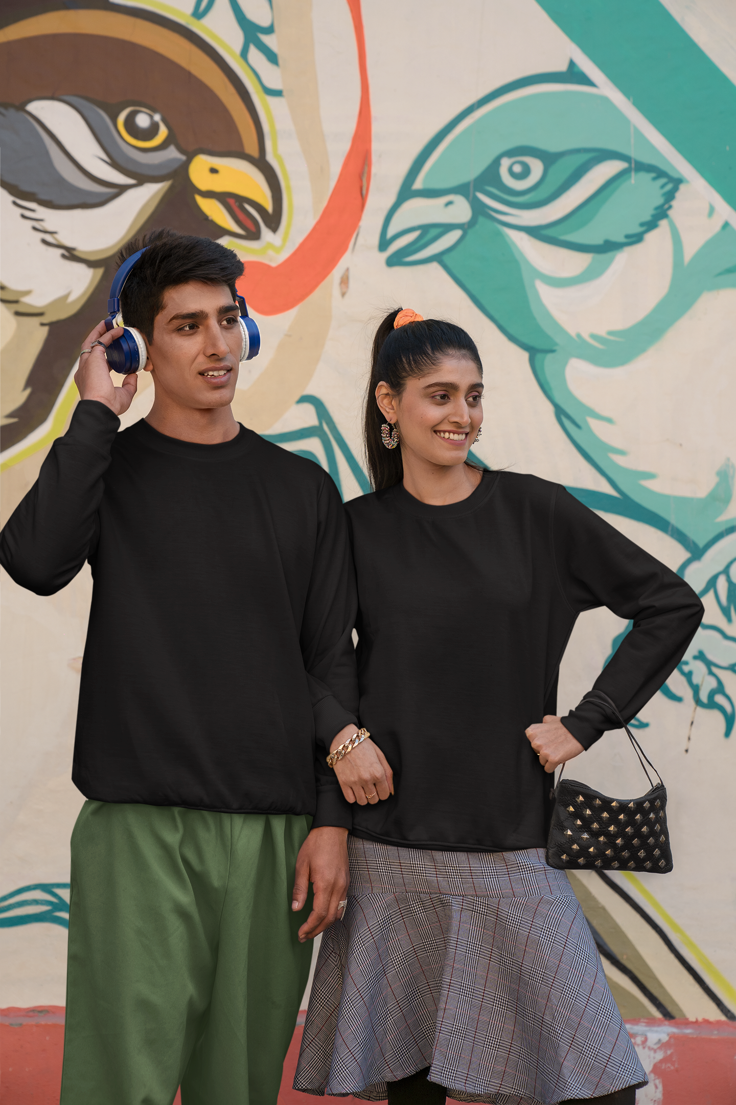 Couple Sweatshirt Solid Plain Black