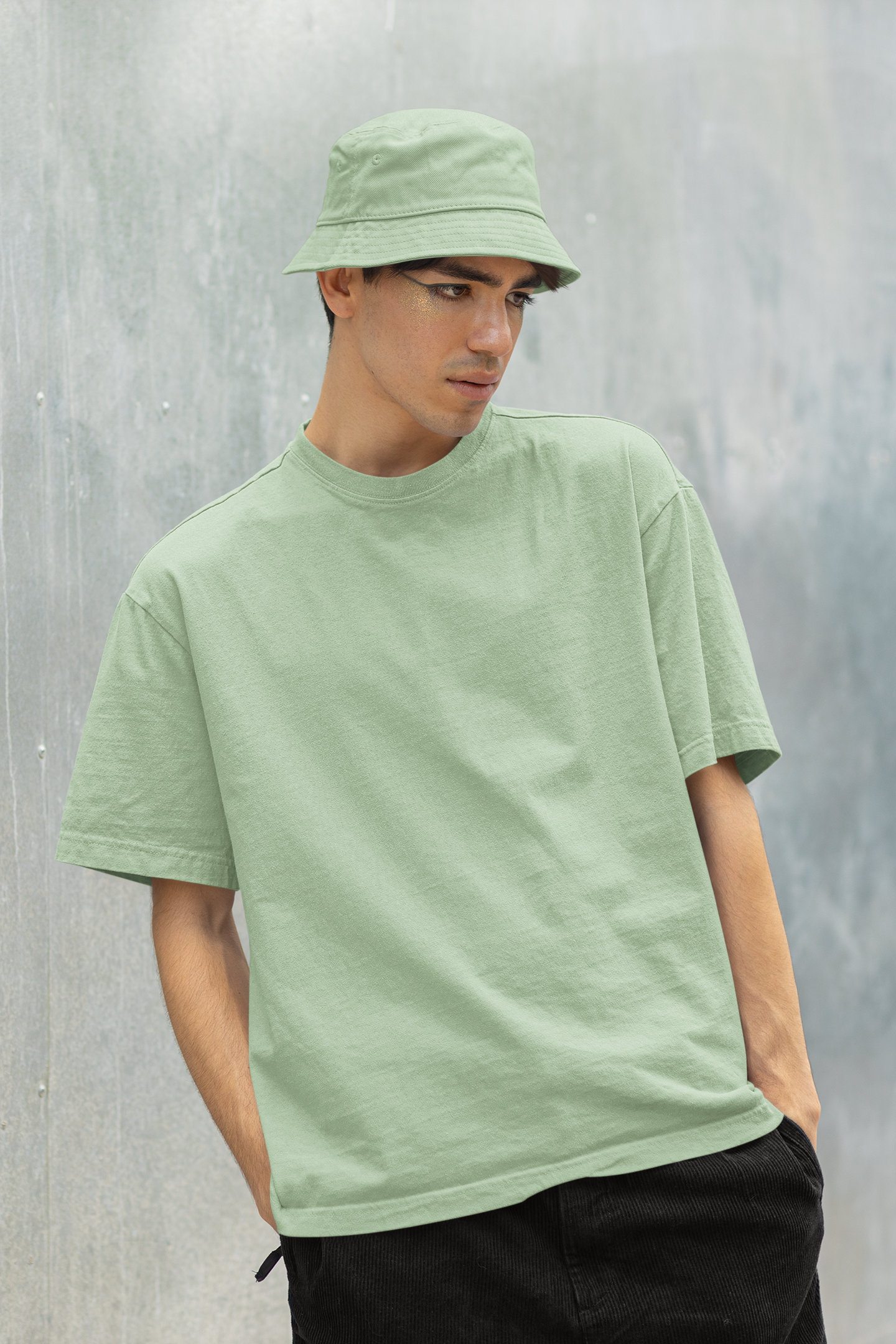 Pistachio Green Classic Casuals Plain Solid Oversized T-shirt