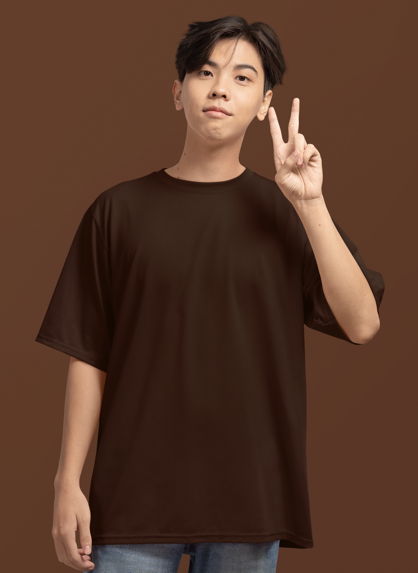 Dark Brown Solid Oversized T-shirt