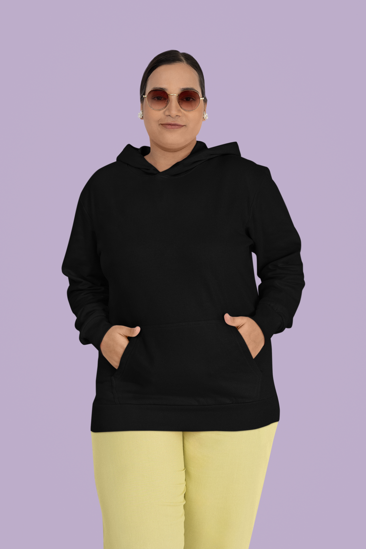 Black Solid Plain Hoodie Woman