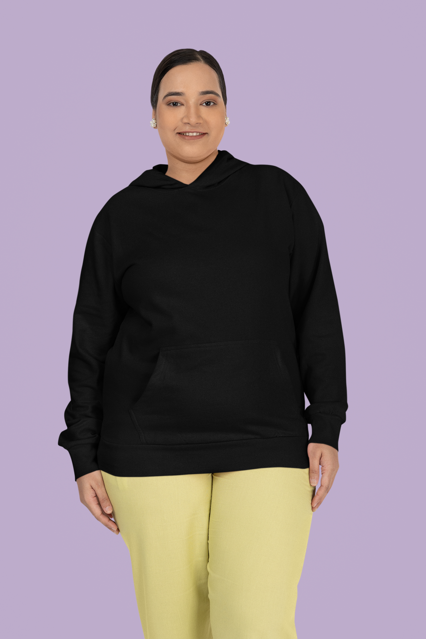 Black Solid Plain Hoodie Woman