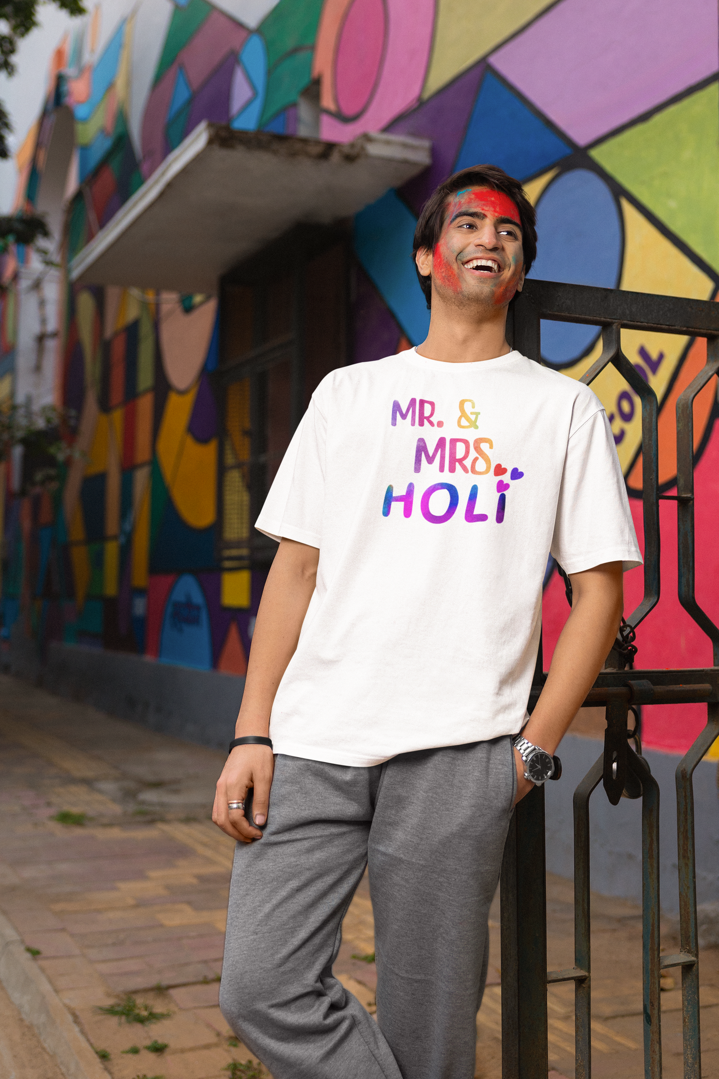 Couple Holi Oversized Printed T-shirt Combo Pack of 2