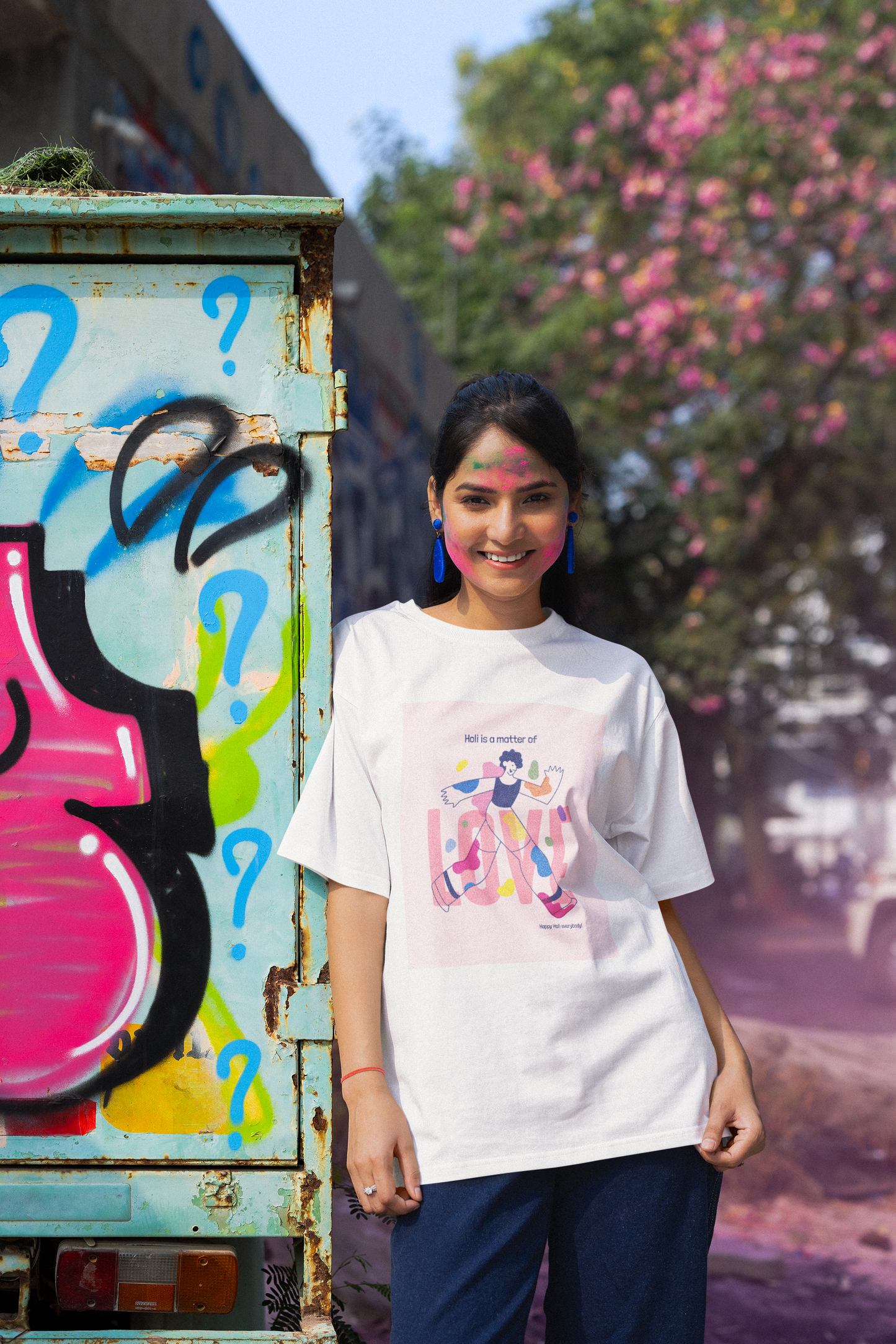 Holi Festival Oversized Graphic Printed T-shirt