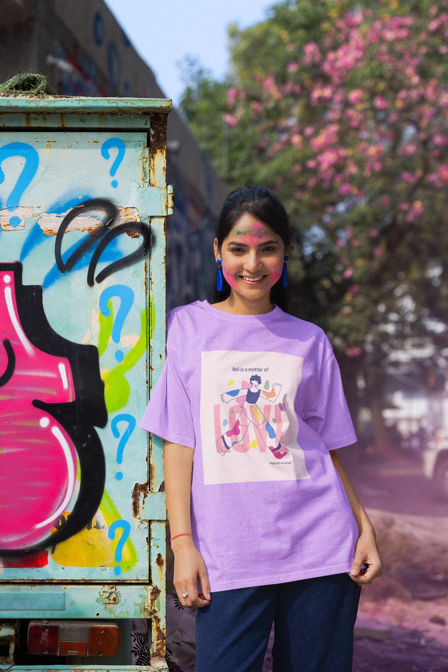Holi Festival Oversized Graphic Printed T-shirt