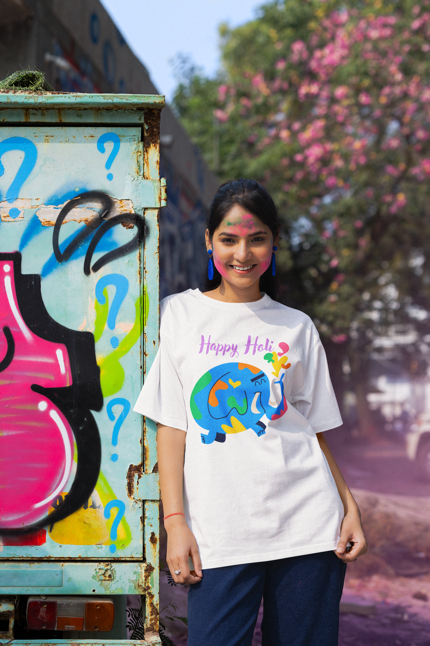 Holi Graphic Printed Oversized T-shirt for Woman
