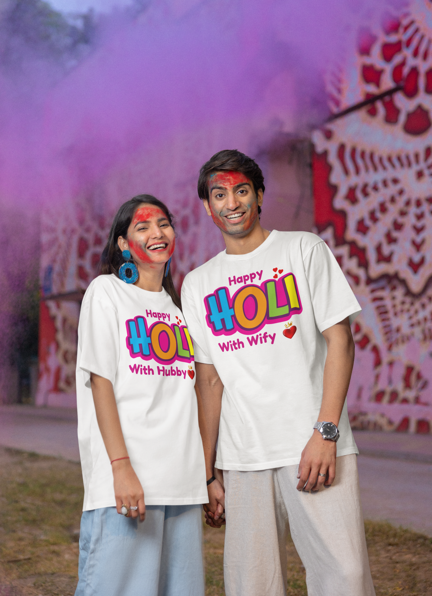 Couple Holi Festival Oversized T-shirt Combo Pack of 2
