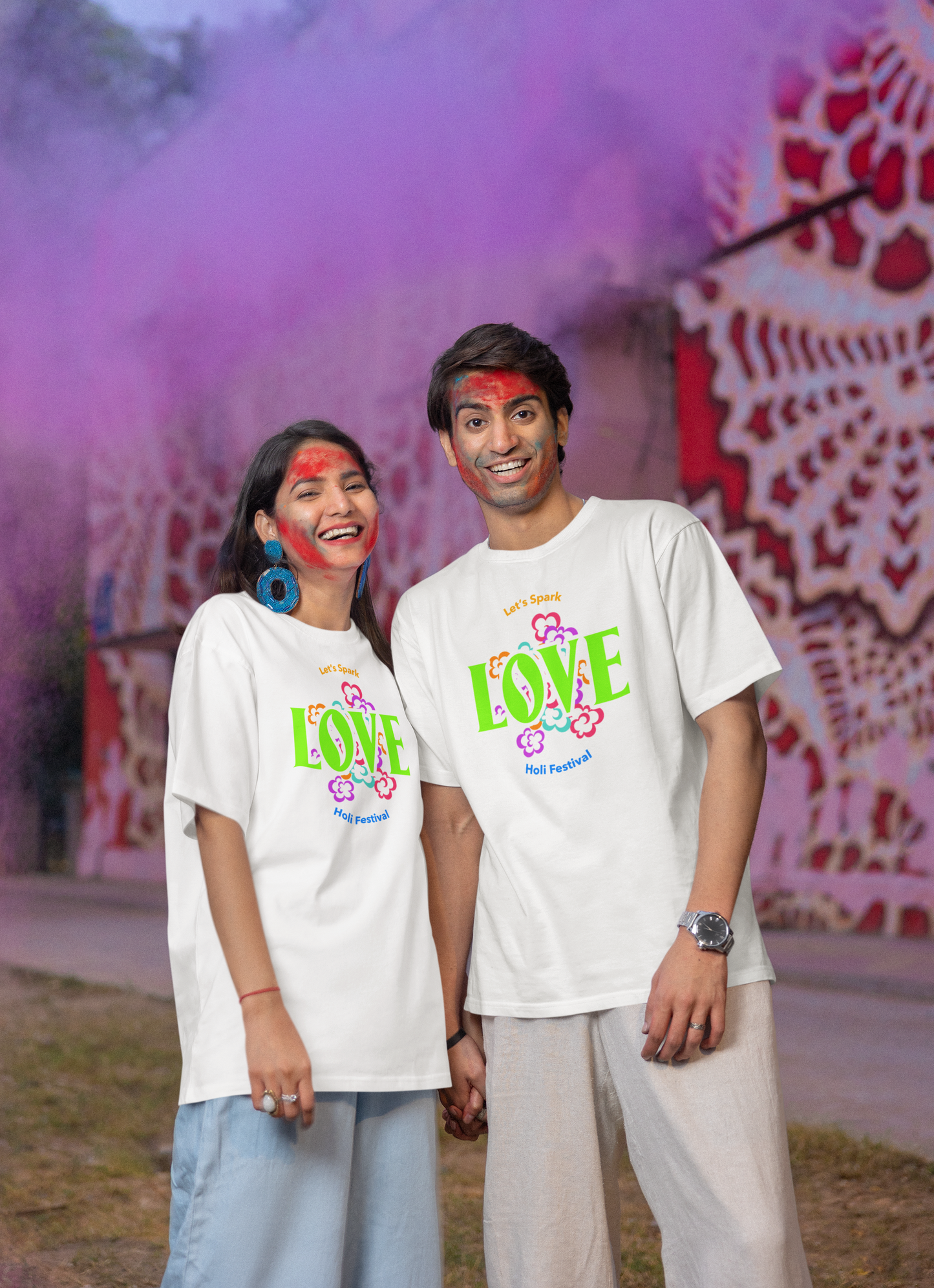 Couple Holi Festival Oversized T-shirt Combo of 2