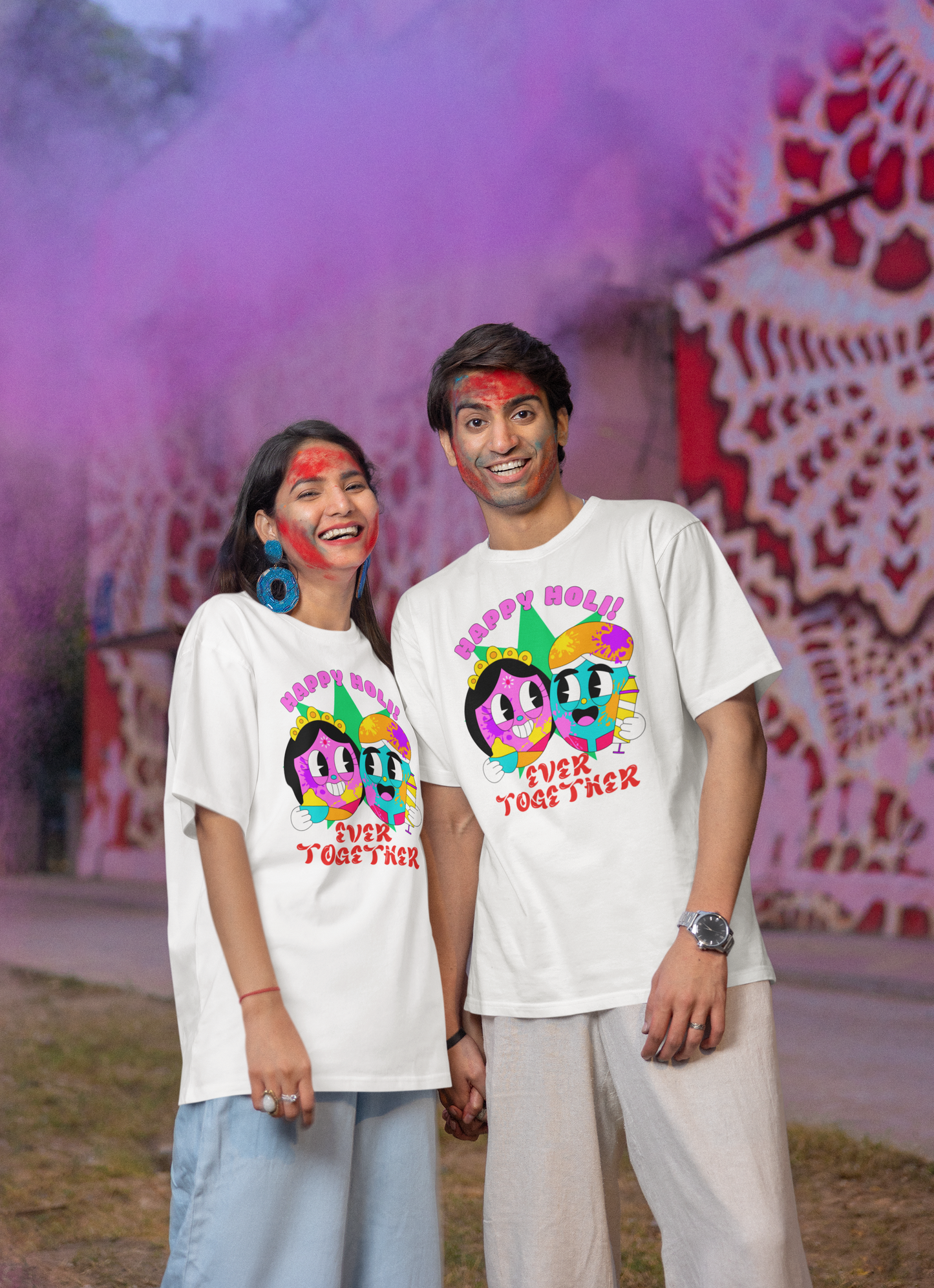 Couple Holi Festival Oversized T-shirt Combo Pack of 2