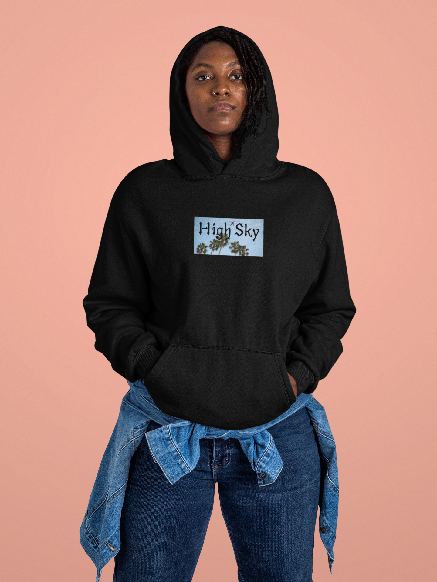 Black Graphic Printed Hoodie for Woman