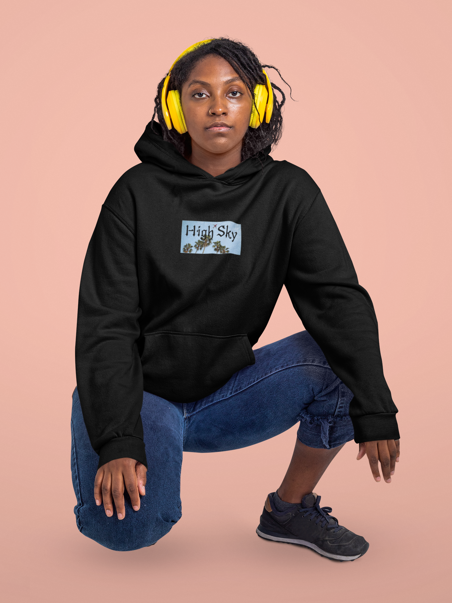 Black Graphic Printed Hoodie for Woman